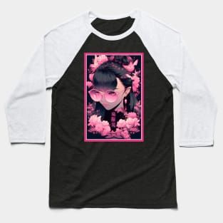 Aesthetic Anime Girl Pink Black | Quality Aesthetic Anime Design | Premium Chibi Manga Anime Art Baseball T-Shirt